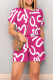 Rose Red Casual Stripe Draw String Pocket Patchwork O Neck Loose Rompers