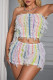 Colour Sexy Fringed Trim Hollow Out Patchwork Strapless Sleeveless Two Pieces