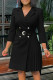 Black Celebrities Solid Color Buttons Patchwork Ruched V Neck A Line Dresses