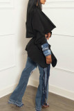 Apricot Street Solid Color Patchwork Strap Design Turn-back Collar Long Sleeve Two Pieces