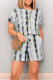Grey Black Casual Gradient Print Draw String Pocket O Neck Loose Rompers