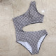Grey Sportswear Letters Hollow Out Patchwork Swimwears
