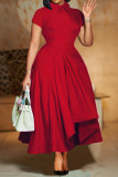Peacock Blue Celebrities Solid Color Patchwork Ruched O Neck A Line Dresses