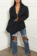 Black Street Solid Color Patchwork Strap Design Turn-back Collar Long Sleeve Two Pieces
