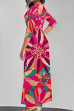 Multicolor Elegant Geometric Print Lace Up Contrast V Neck Printed Dresses