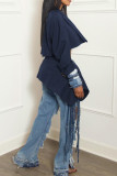 Apricot Street Solid Color Patchwork Strap Design Turn-back Collar Long Sleeve Two Pieces