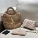 Khaki Casual Vacation Letters Patchwork Metal Accessories Trim Weave Bags
