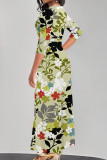 Multicolor Elegant Geometric Print Lace Up Contrast V Neck Printed Dresses