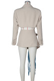Apricot Street Solid Color Patchwork Strap Design Turn-back Collar Long Sleeve Two Pieces