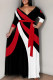 Black Red Elegant Print Patchwork Strap Design V Neck Long Plus Size Dresses