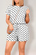 White Casual Print Polka Dot Draw String Contrast O Neck Loose Rompers