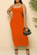 Orange Sexy Solid Color U Neck Sling Dresses