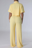 Green Casual Solid Color Pocket Buckle Patchwork Turndown Collar Short Sleeve Two Pieces