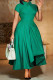 Green Celebrities Solid Color Patchwork Ruched O Neck A Line Dresses