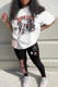 White Casual Print Patchwork O Neck Short Sleeve Two Pieces