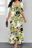 Multicolor Elegant Geometric Print Lace Up Contrast V Neck Printed Dresses