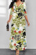Light Green Elegant Geometric Print Lace Up Contrast V Neck Printed Dresses
