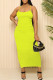 Fluorescent Yellow Sexy Solid Color U Neck Sling Dresses