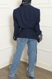 Apricot Street Solid Color Patchwork Strap Design Turn-back Collar Long Sleeve Two Pieces