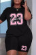 Black Casual Print Patchwork O Neck Short Sleeve Two Pieces