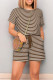 White Brown Casual Striped Patchwork Draw String Pocket O Neck Regular Rompers