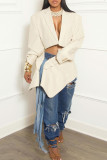 Apricot Street Solid Color Patchwork Strap Design Turn-back Collar Long Sleeve Two Pieces