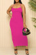 Rose Red Sexy Solid Color U Neck Sling Dresses