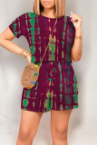 Grey Black Casual Gradient Print Draw String Pocket O Neck Loose Rompers