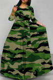 Black Elegant Gradient Print Camouflage Print Letter Print Faux Denim Print Lace Up Contrast O Neck Printed Dresses