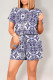 Purple Casual Street National Totem Print Draw String Pocket O Neck Loose Rompers