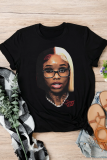Black Casual Street Figure Print O Neck T-Shirts