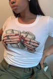 Yellow Casual Street Graffiti Print O Neck T-Shirts