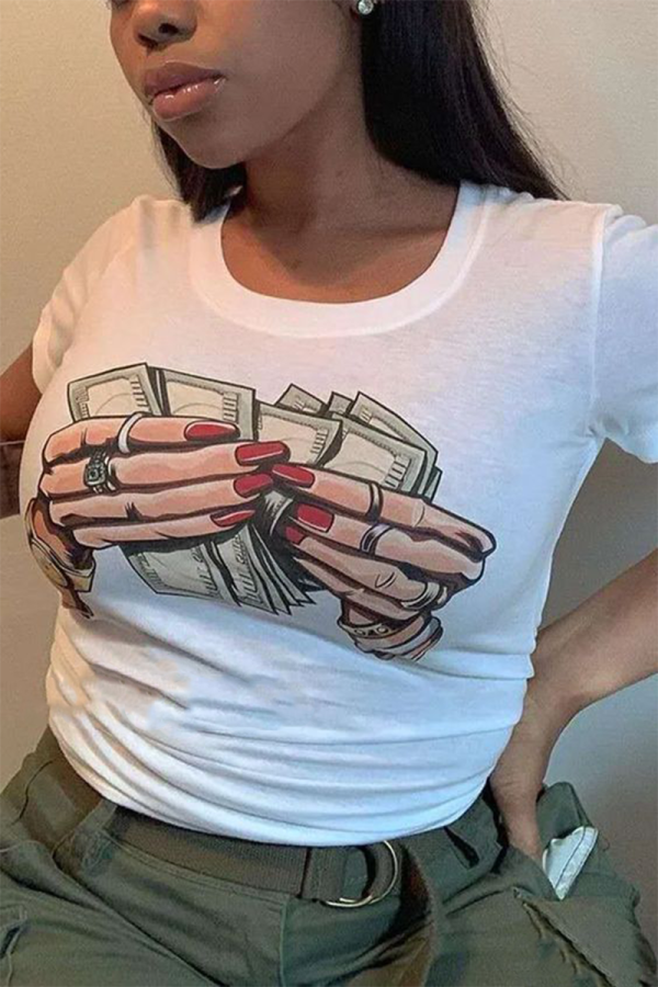 White Casual Street Graffiti Print O Neck T-Shirts