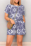 Black Casual Street National Totem Print Draw String Pocket O Neck Loose Rompers