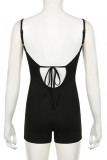 Black Sexy Print Patchwork Backless Bow Decor Spaghetti Strap Skinny Rompers
