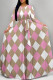 Pink Elegant Gradient Print Camouflage Print Letter Print Faux Denim Print Lace Up Contrast O Neck Printed Dresses
