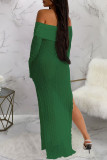 White Elegant Solid Color Patchwork Backless High Slit Off Shoulder Long Dresses
