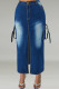 Blue Street Pocket Buttons Patchwork High Slit Zipper Straight Plus Size 