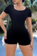 Black Sexy Solid Color Hollow Out Patchwork Cross Straps O Neck Skinny Rompers