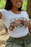 Yellow Casual Street Graffiti Print O Neck T-Shirts