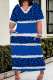 Blue Street Print Pocket Patchwork V Neck Straight Plus Size Dresses