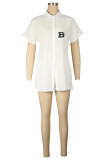Pink Casual Daily Letter Print Knotted Turndown Collar Short Sleeve Two Pieces