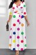 White Casual Polka Dot Print Patchwork Belted V Neck Long Dresses