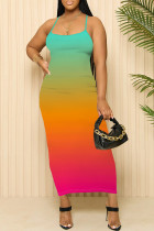 Cyan Sexy Gradient Print Contrast Square Neck Printed Dresses