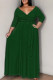 Green Elegant Solid Color Patchwork Strap Design V Neck Long Plus Size Dresses
