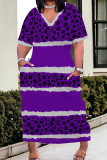 Blue Street Print Pocket Patchwork V Neck Straight Plus Size Dresses