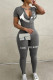 Grey Casual Print Patchwork Zipper Zipper Collar Skinny Jumpsuits