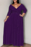 Green Elegant Solid Color Patchwork Strap Design V Neck Long Plus Size Dresses