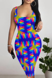 Colour Sexy Geometric Print Contrast U Neck Printed Dresses