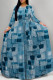The cowboy blue Elegant Gradient Print Camouflage Print Letter Print Faux Denim Print Lace Up Contrast O Neck Printed Dresses